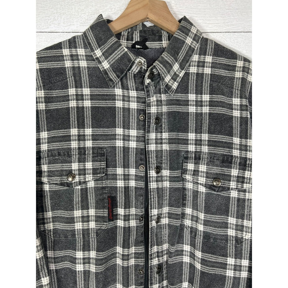Speed and Strength XL Men Black Nine Lined Flannel Plaid Motorcycle Biker Shirt